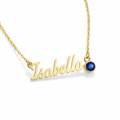 Elegant personalized name necklace with birthstone accent on white background